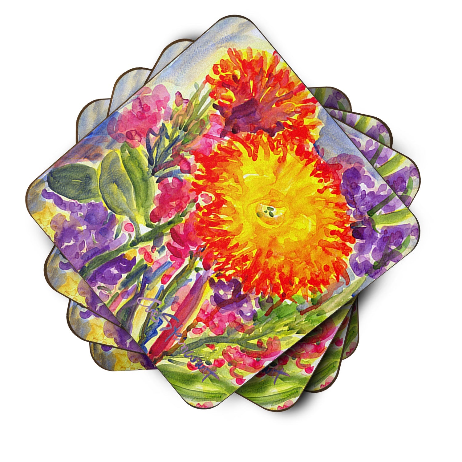 Flower - Aster Foam Coasters Set of 4 Cup Coasters for Indoor Outdoor, Tabletop Protection, Anti Slip, Mouse pad Material