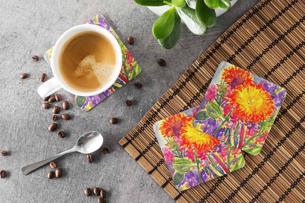 Flower - Aster Foam Coasters Set of 4 Cup Coasters for Indoor Outdoor, Tabletop Protection, Anti Slip, Mouse pad Material