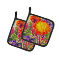 Flower - Aster Pot Holder Set of 2 Heat Resistant Quilted Hot Pads 7.5 x 7.5 Inch, Insulated Kitchen Trivets for Cooking & Baking