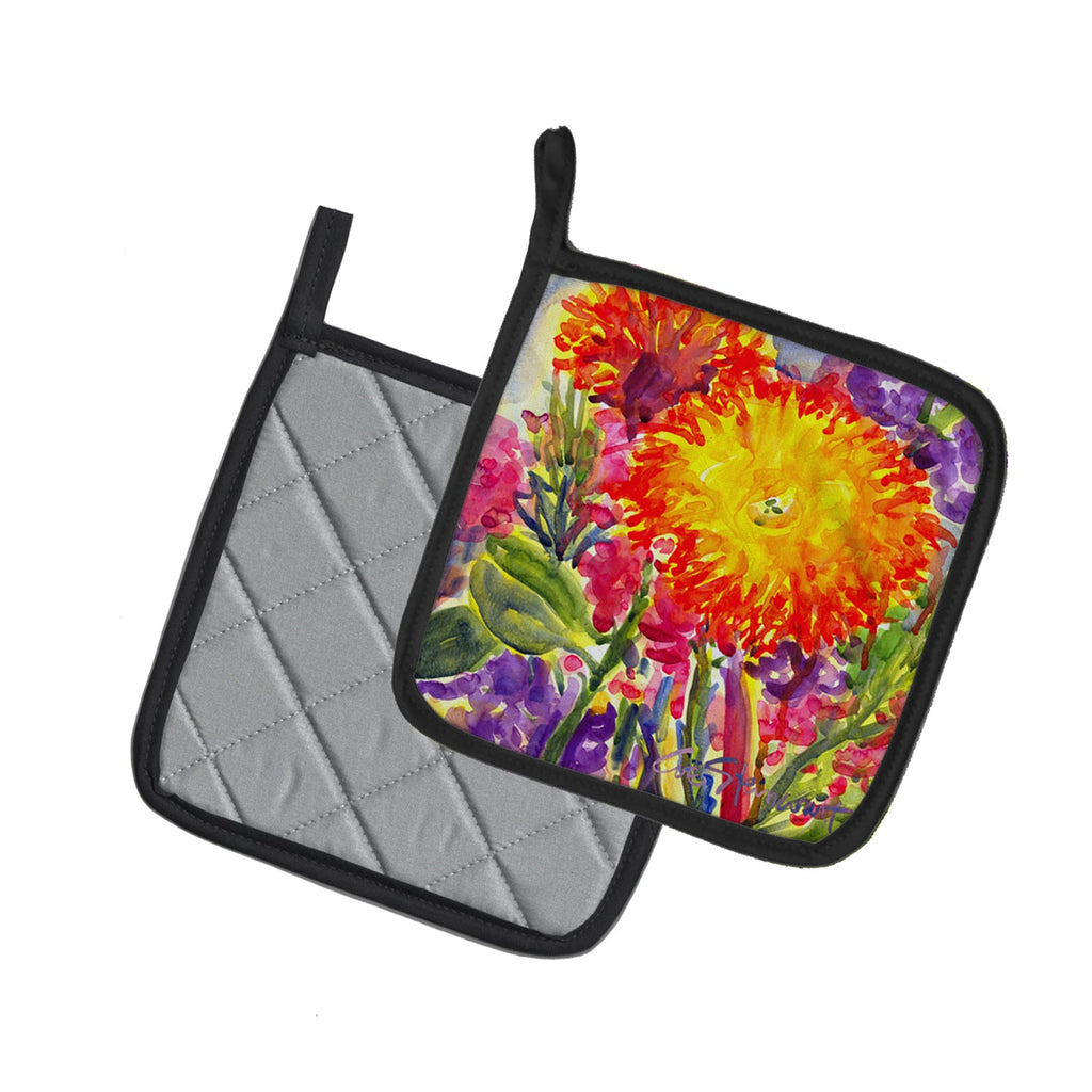 Flower - Aster Pot Holder Set of 2 Heat Resistant Quilted Hot Pads 7.5 x 7.5 Inch, Insulated Kitchen Trivets for Cooking & Baking