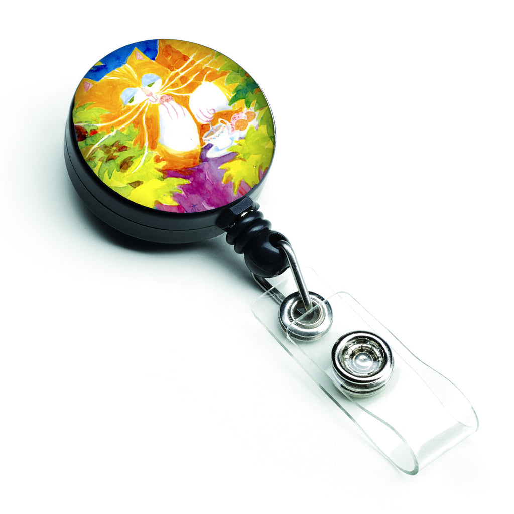 Cat Tea Time Retractable Badge Reel for Nurses ID Badge Holder with Clip Retractable Employee Badge Holder, Belt Clip