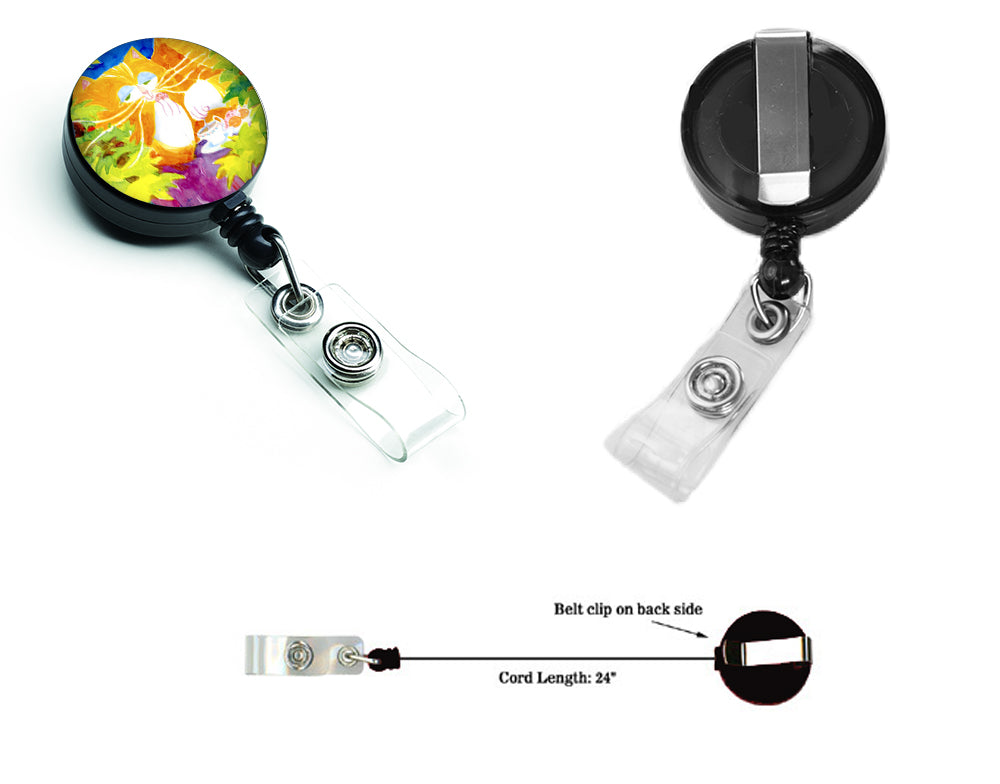Cat Tea Time Retractable Badge Reel for Nurses ID Badge Holder with Clip Retractable Employee Badge Holder, Belt Clip