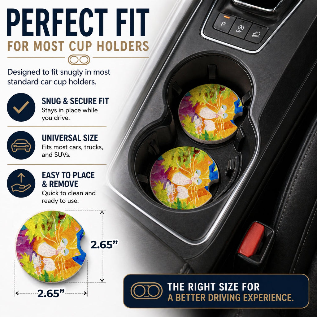 Cat Tea Time Set of 2 Cup Holder Car Coasters Absorbent Round Sandstone Coasters Gifts for Men or Women, 2.5, Multicolor