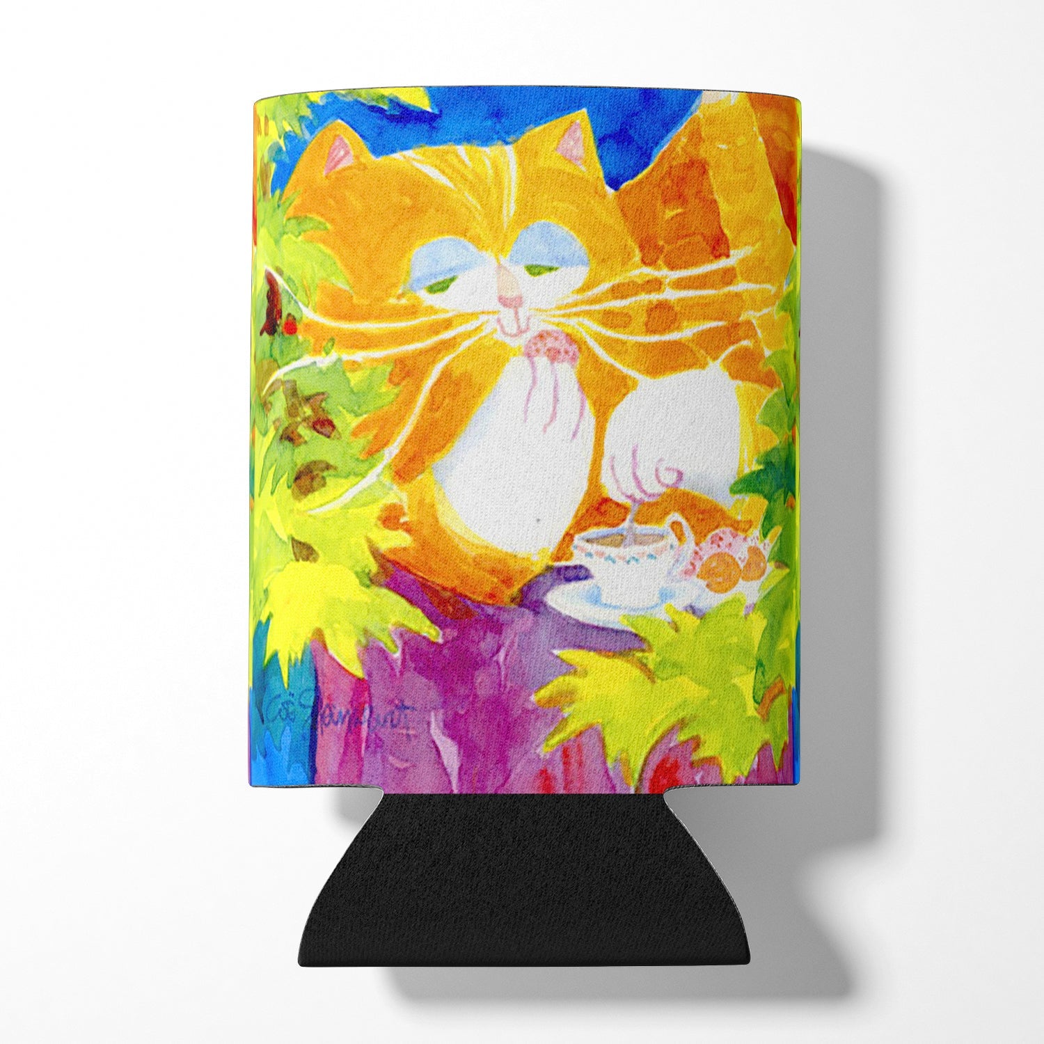 Cat Tea Time Can or Bottle Hugger Cooler Sleeve for Standard 12 oz Cans, Insulated Foam Beer & Soda Can Hugger Reusable
