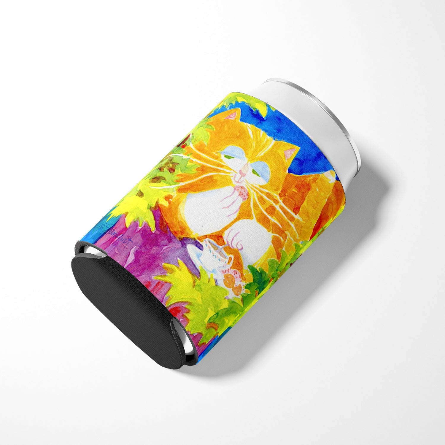 Cat Tea Time Can or Bottle Hugger Cooler Sleeve for Standard 12 oz Cans, Insulated Foam Beer & Soda Can Hugger Reusable