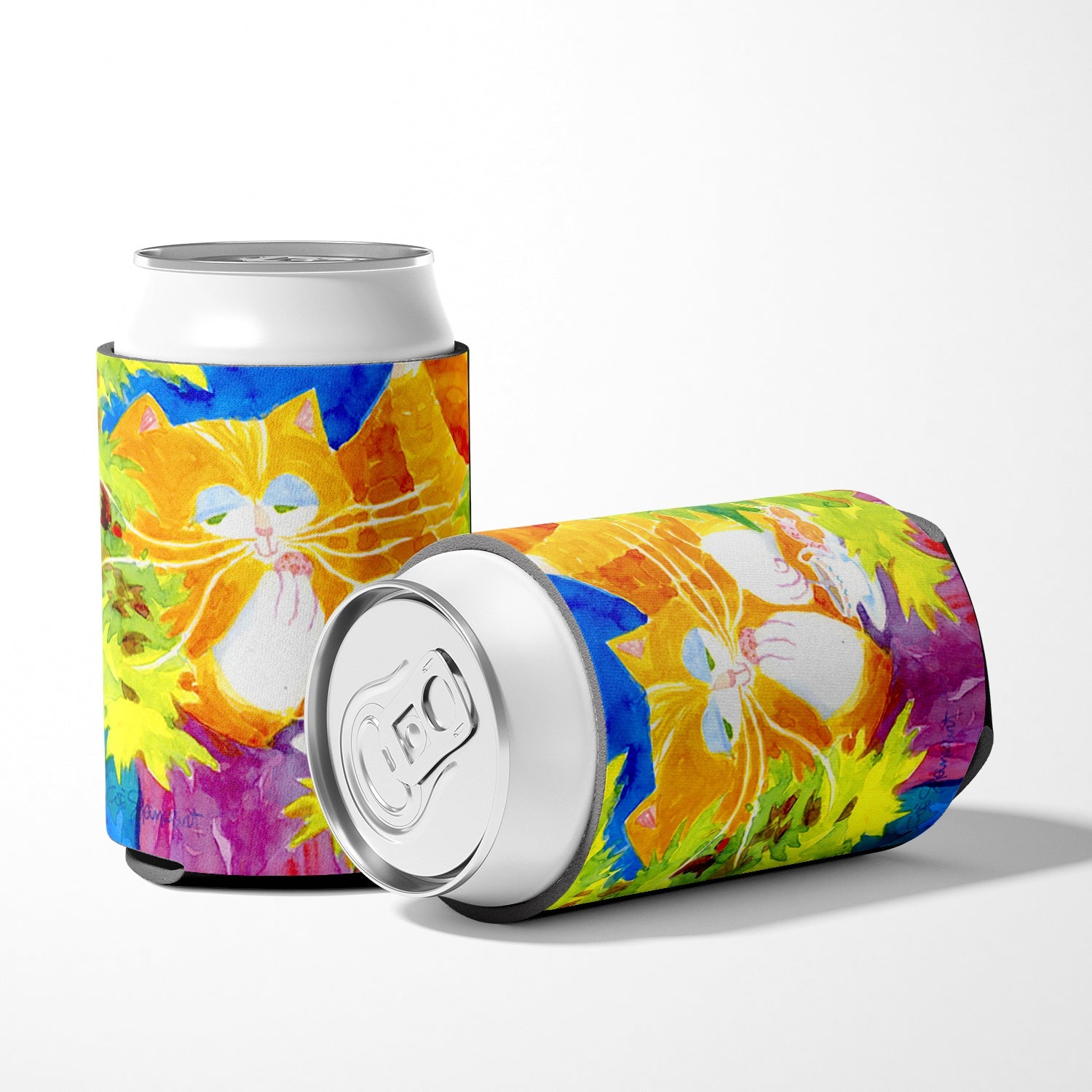 Cat Tea Time Can or Bottle Hugger Cooler Sleeve for Standard 12 oz Cans, Insulated Foam Beer & Soda Can Hugger Reusable