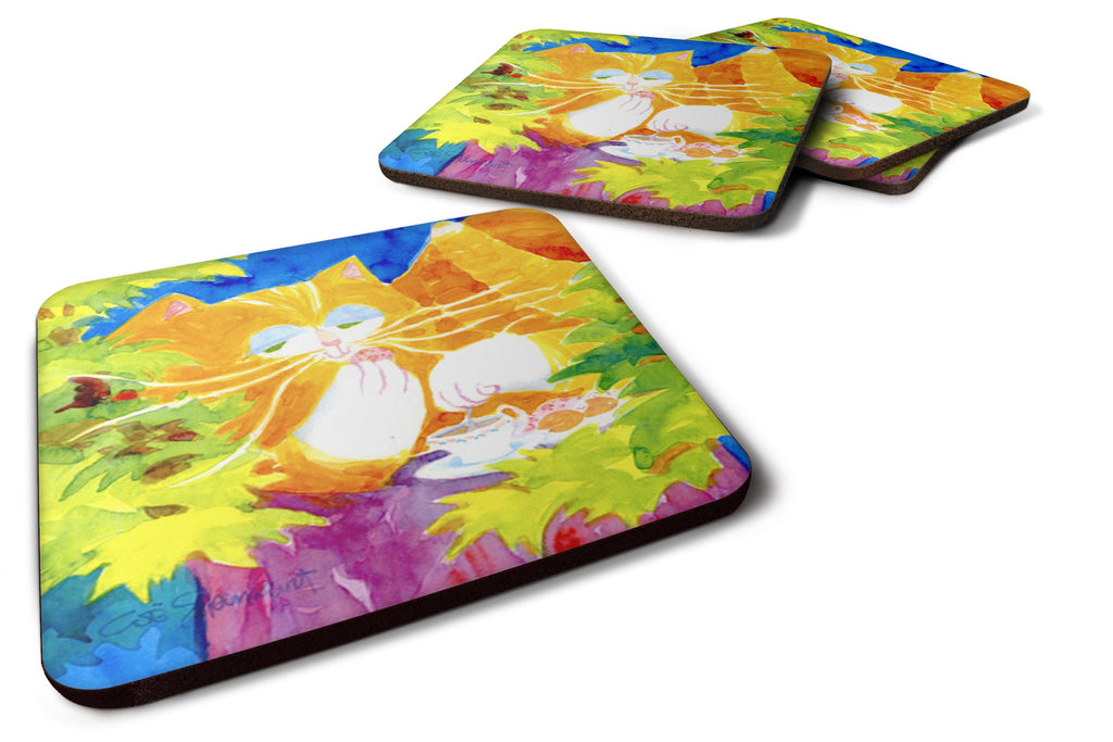 Cat Tea Time Foam Coasters Set of 4 Cup Coasters for Indoor Outdoor, Tabletop Protection, Anti Slip, Mouse pad Material