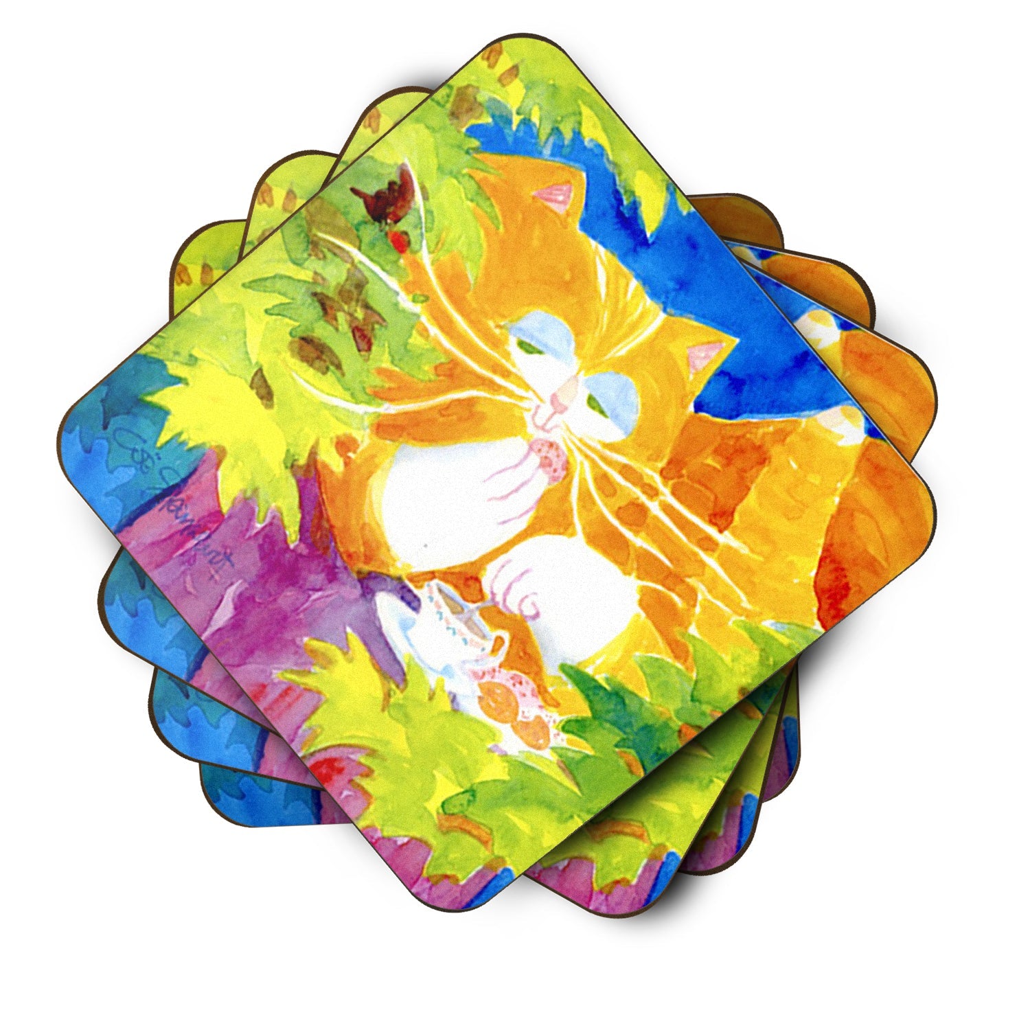 Cat Tea Time Foam Coasters Set of 4 Cup Coasters for Indoor Outdoor, Tabletop Protection, Anti Slip, Mouse pad Material