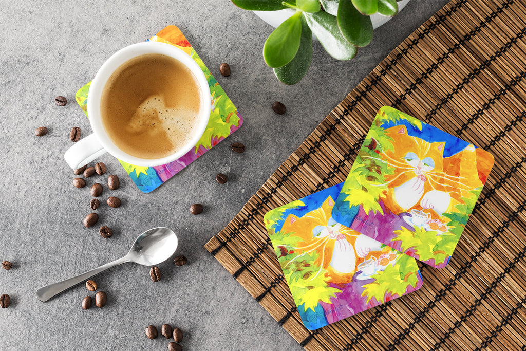Cat Tea Time Foam Coasters Set of 4 Cup Coasters for Indoor Outdoor, Tabletop Protection, Anti Slip, Mouse pad Material