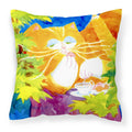 Cat Tea Time Decorative Throw Pillow 14x14 Indoor Outdoor Accent Cushion, Fabric Cover with Insert for Sofa, Bed, Porch & Living Room