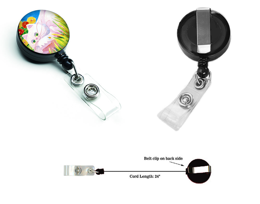 White Cat Tea Time Retractable Badge Reel for Nurses ID Badge Holder with Clip Retractable Employee Badge Holder, Belt Clip