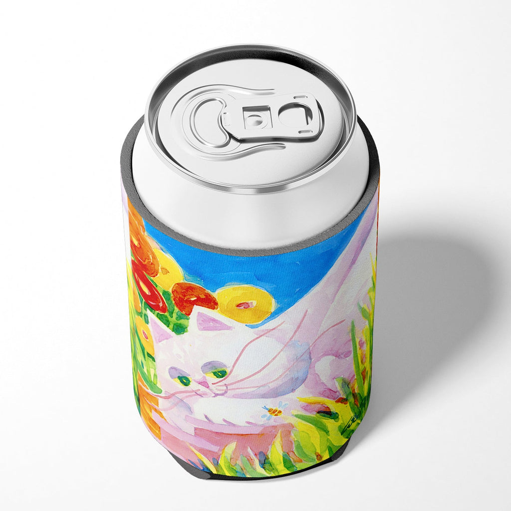 White Cat Tea Time Can or Bottle Hugger Cooler Sleeve for Standard 12 oz Cans, Insulated Foam Beer & Soda Can Hugger Reusable
