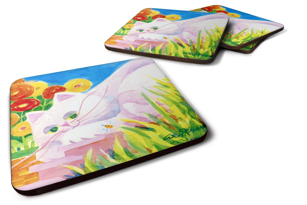 White Cat Tea Time Foam Coasters Set of 4 Cup Coasters for Indoor Outdoor, Tabletop Protection, Anti Slip, Mouse pad Material