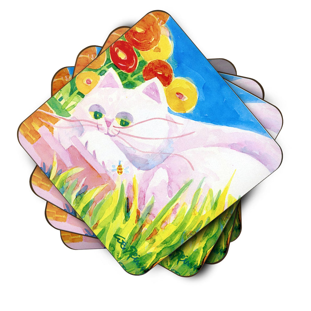 White Cat Tea Time Foam Coasters Set of 4 Cup Coasters for Indoor Outdoor, Tabletop Protection, Anti Slip, Mouse pad Material