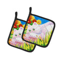 White Cat Tea Time Pot Holder Set of 2 Heat Resistant Quilted Hot Pads 7.5 x 7.5 Inch, Insulated Kitchen Trivets for Cooking & Baking