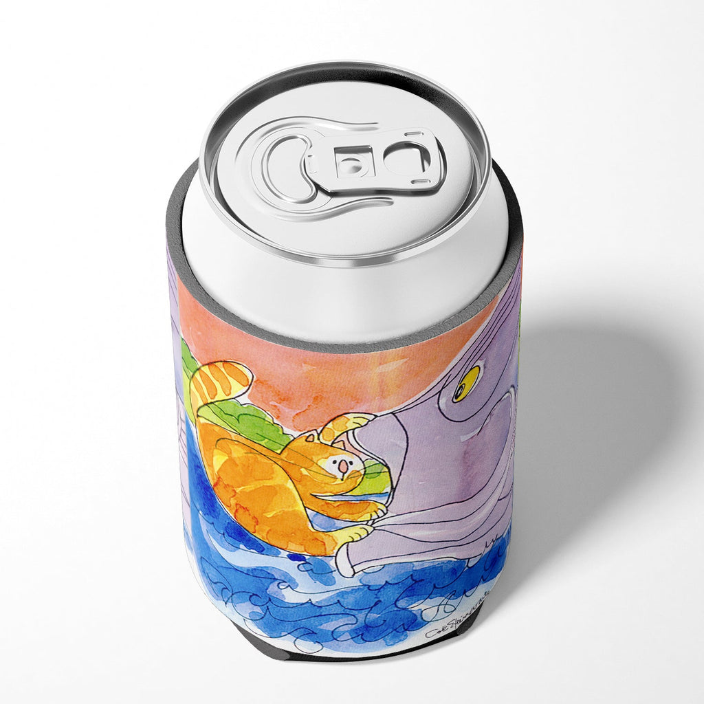Cat and the Big Fish Can or Bottle Hugger Cooler Sleeve for Standard 12 oz Cans, Insulated Foam Beer & Soda Can Hugger Reusable