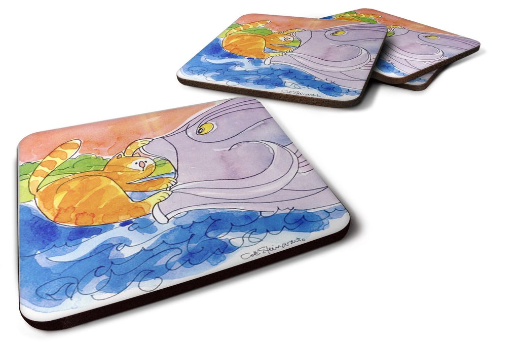 Cat and the Big Fish Foam Coasters Set of 4 Cup Coasters for Indoor Outdoor, Tabletop Protection, Anti Slip, Mouse pad Material