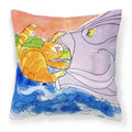 Cat and the Big Fish Decorative Throw Pillow 14x14 Indoor Outdoor Accent Cushion, Fabric Cover with Insert for Sofa, Bed, Porch & Living Room