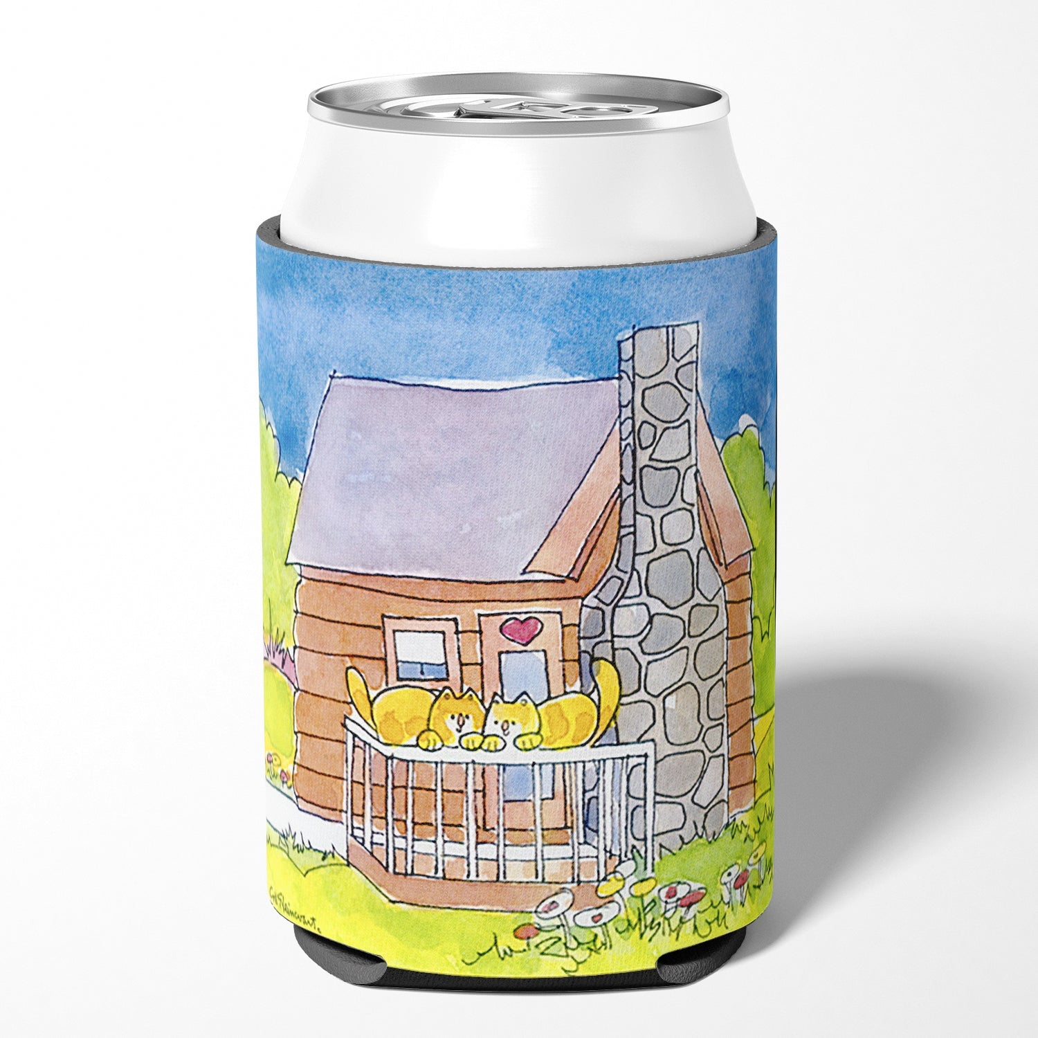 Cat Love at the Log Cabin  Can or Bottle Hugger Cooler Sleeve for Standard 12 oz Cans, Insulated Foam Beer & Soda Can Hugger Reusable
