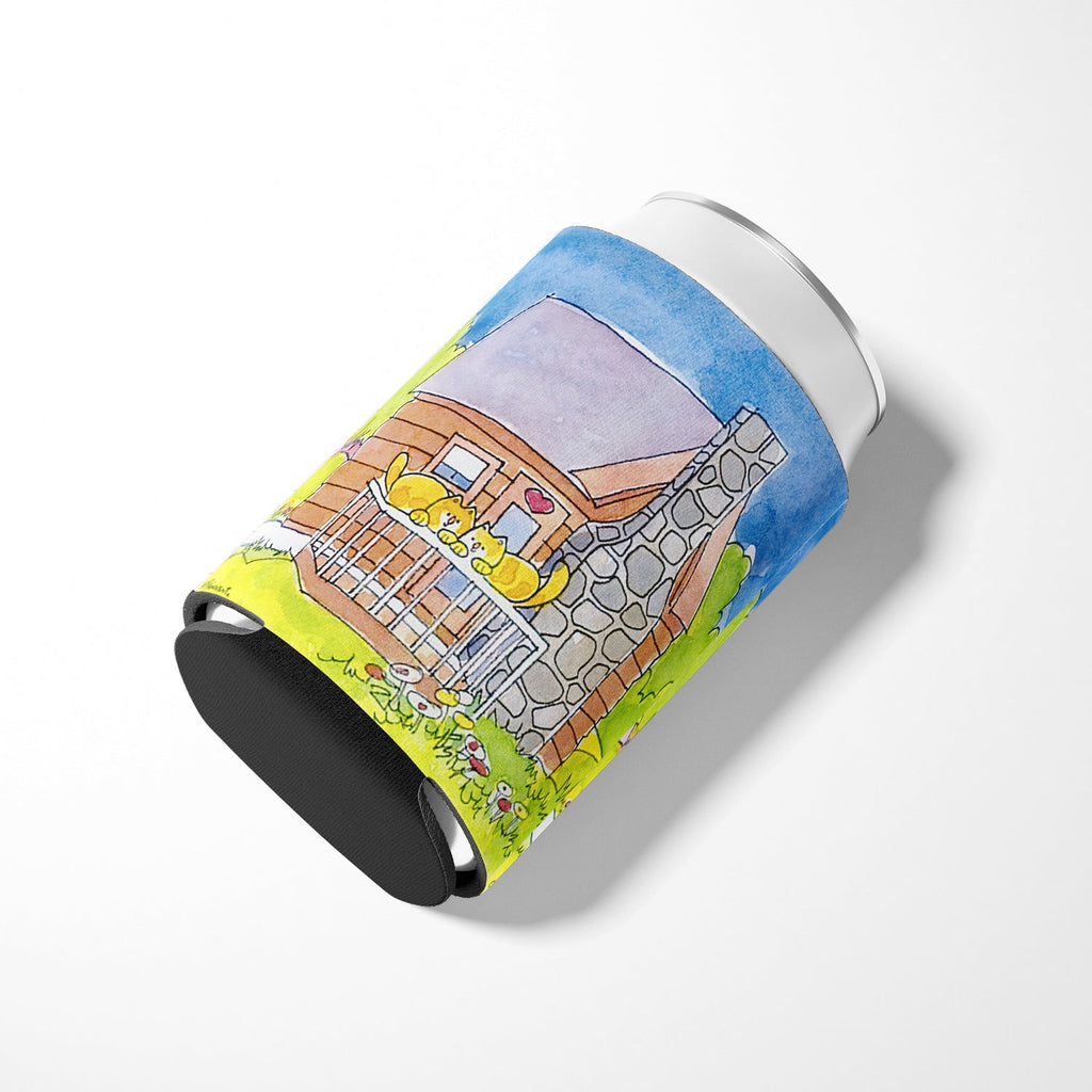 Cat Love at the Log Cabin  Can or Bottle Hugger Cooler Sleeve for Standard 12 oz Cans, Insulated Foam Beer & Soda Can Hugger Reusable
