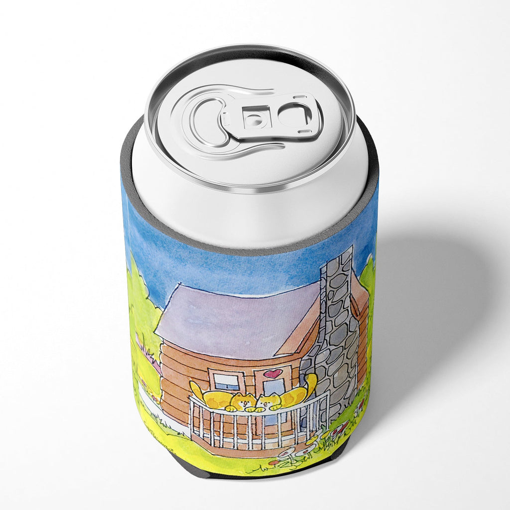 Cat Love at the Log Cabin  Can or Bottle Hugger Cooler Sleeve for Standard 12 oz Cans, Insulated Foam Beer & Soda Can Hugger Reusable
