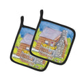 Cat Love at the Log Cabin  Pot Holder Set of 2 Heat Resistant Quilted Hot Pads 7.5 x 7.5 Inch, Insulated Kitchen Trivets for Cooking & Baking