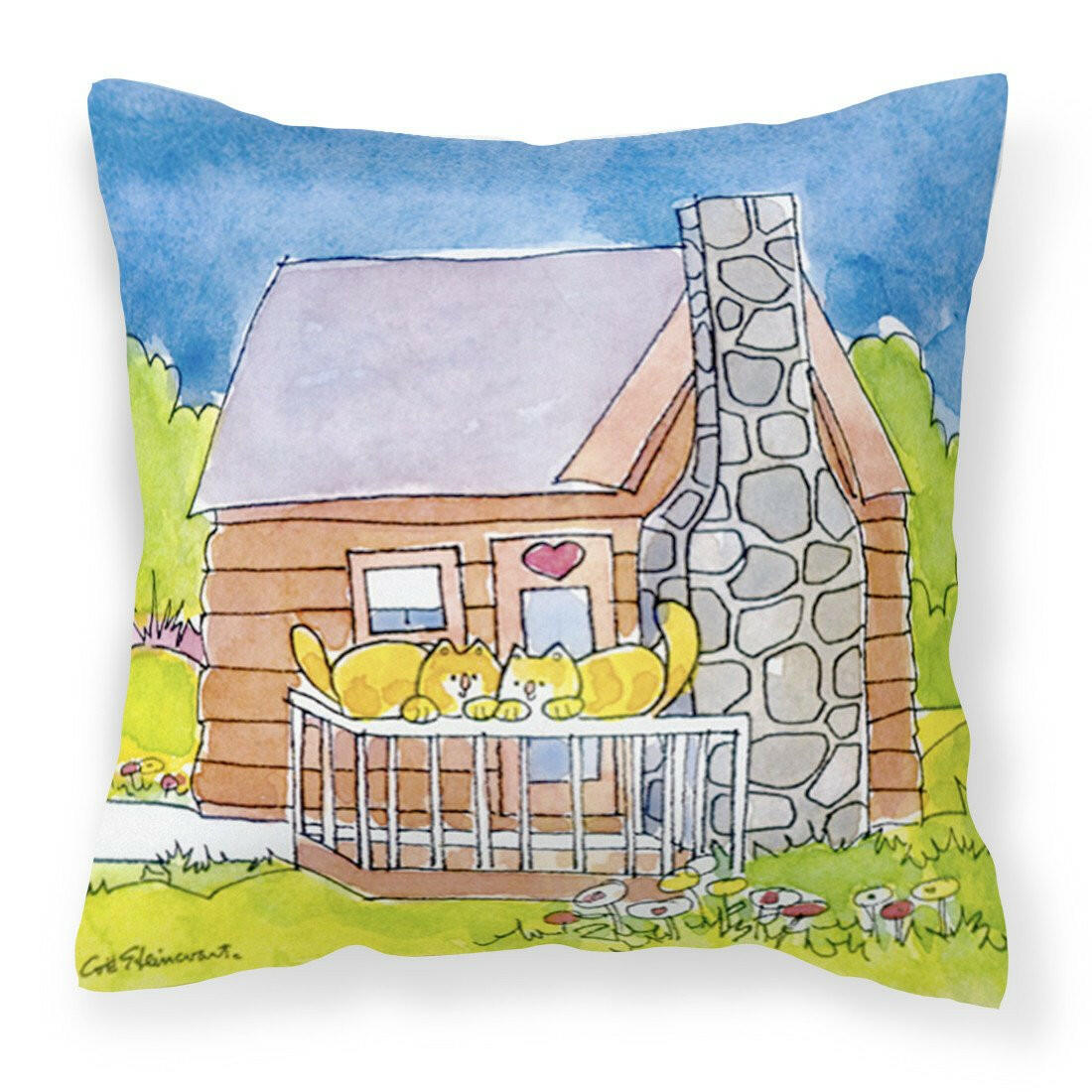 Cat Love at the Log Cabin  Decorative Throw Pillow 14x14 Indoor Outdoor Accent Cushion, Fabric Cover with Insert for Sofa, Bed, Porch & Living Room