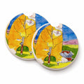 Big Cat golfing with a fishing pole  Set of 2 Cup Holder Car Coasters Absorbent Round Sandstone Coasters Gifts for Men or Women, 2.5, Multicolor
