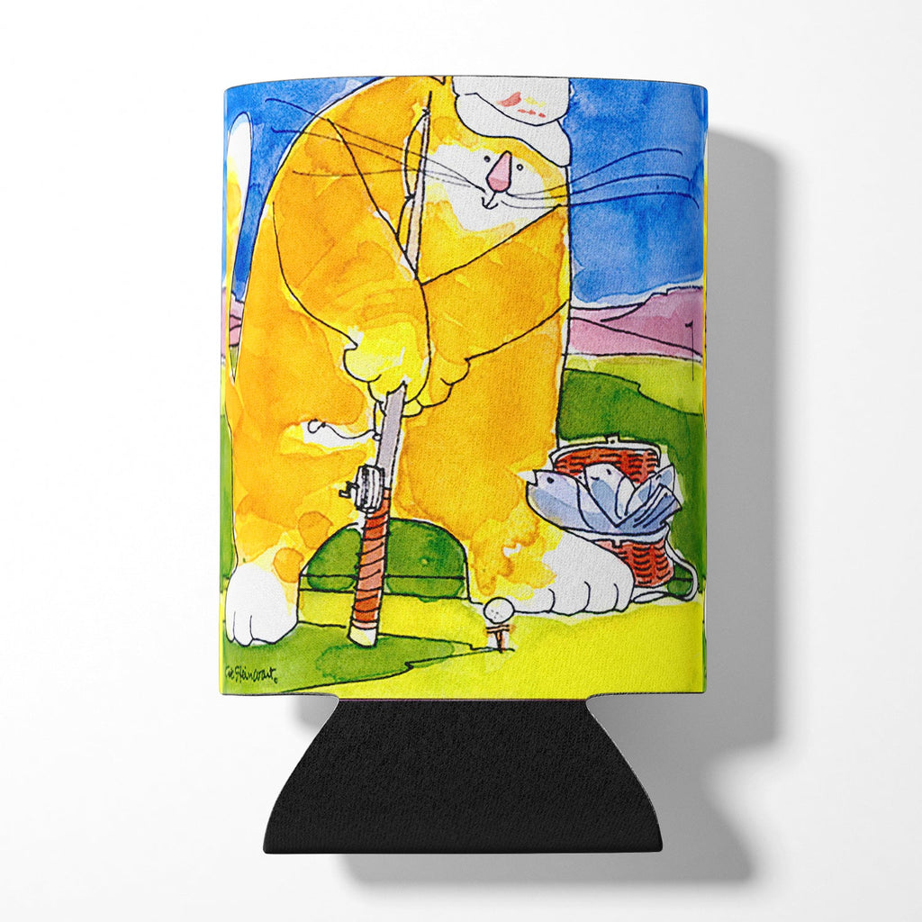 Big Cat golfing with a fishing pole  Can or Bottle Hugger Cooler Sleeve for Standard 12 oz Cans, Insulated Foam Beer & Soda Can Hugger Reusable