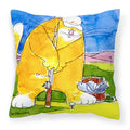 Big Cat golfing with a fishing pole  Decorative Throw Pillow 14x14 Indoor Outdoor Accent Cushion, Fabric Cover with Insert for Sofa, Bed, Porch & Living Room