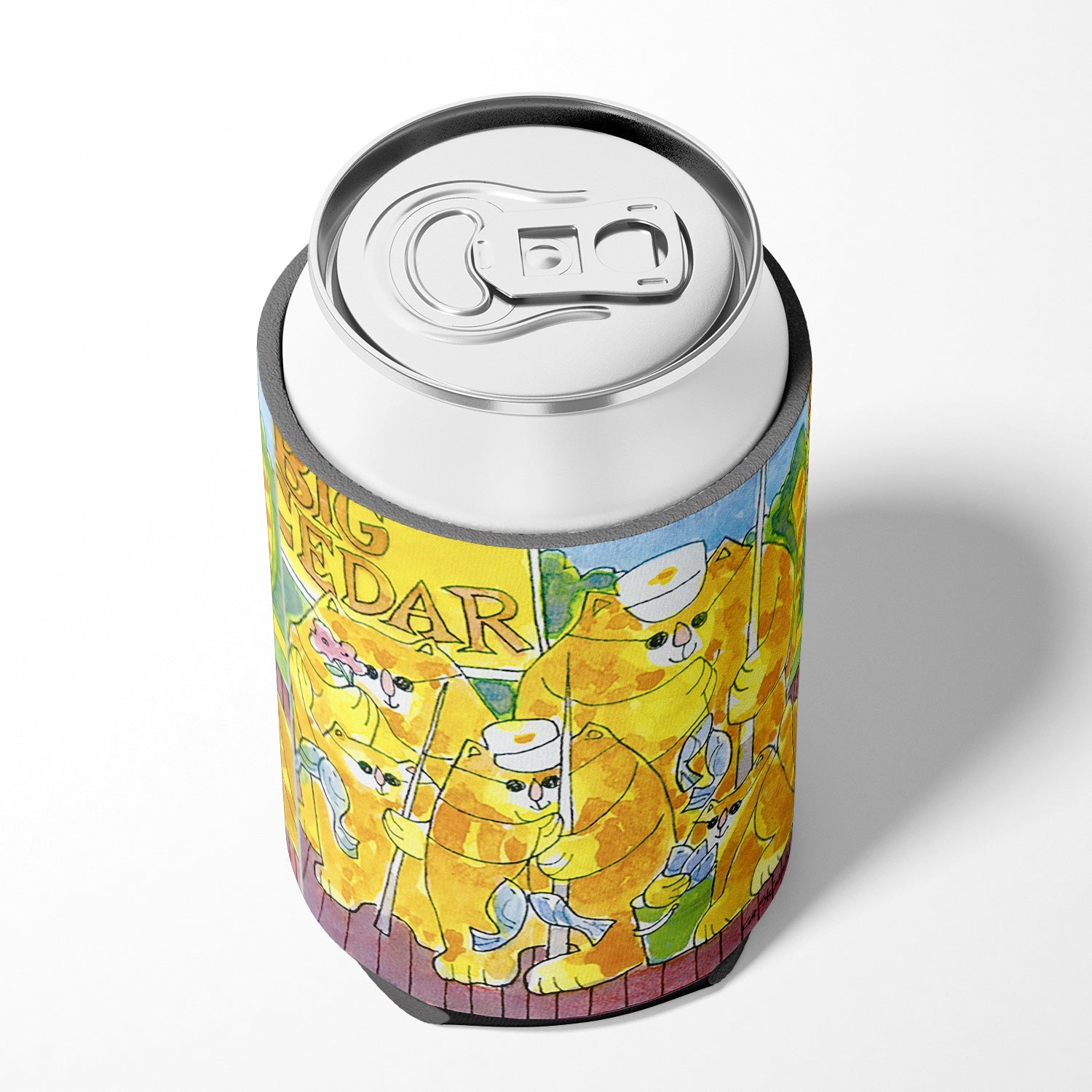 Orange Tabby Fishing Cats Can or Bottle Hugger Cooler Sleeve for Standard 12 oz Cans, Insulated Foam Beer & Soda Can Hugger Reusable