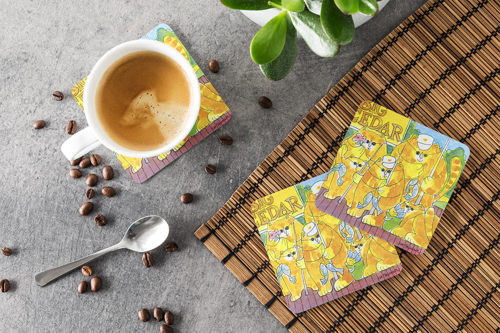 Orange Tabby Fishing Cats Foam Coasters Set of 4 Cup Coasters for Indoor Outdoor, Tabletop Protection, Anti Slip, Mouse pad Material