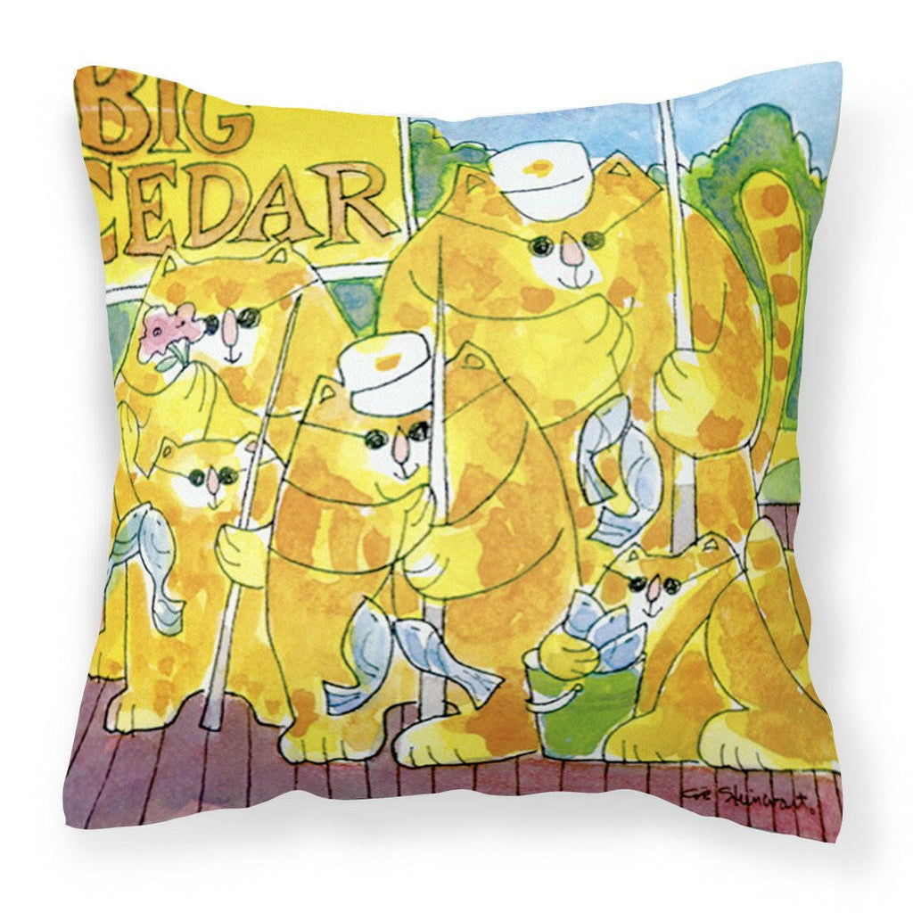 Orange Tabby Fishing Cats Decorative Throw Pillow 14x14 Indoor Outdoor Accent Cushion, Fabric Cover with Insert for Sofa, Bed, Porch & Living Room