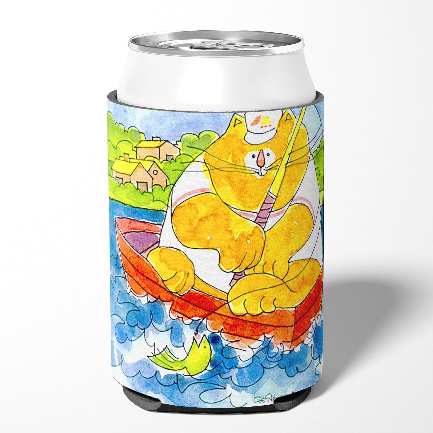 Big Orange Cat Fishing Can or Bottle Hugger Cooler Sleeve for Standard 12 oz Cans, Insulated Foam Beer & Soda Can Hugger Reusable