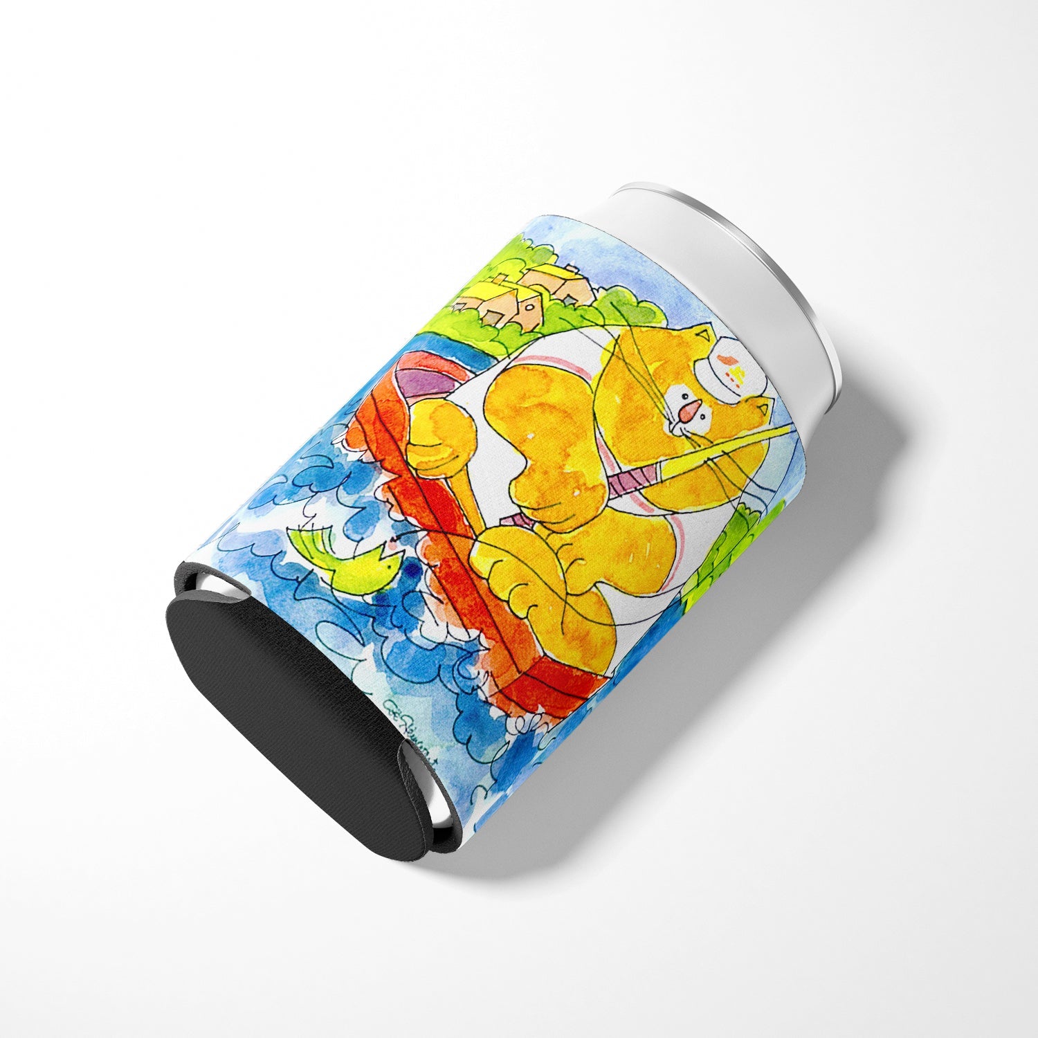 Big Orange Cat Fishing Can or Bottle Hugger Cooler Sleeve for Standard 12 oz Cans, Insulated Foam Beer & Soda Can Hugger Reusable