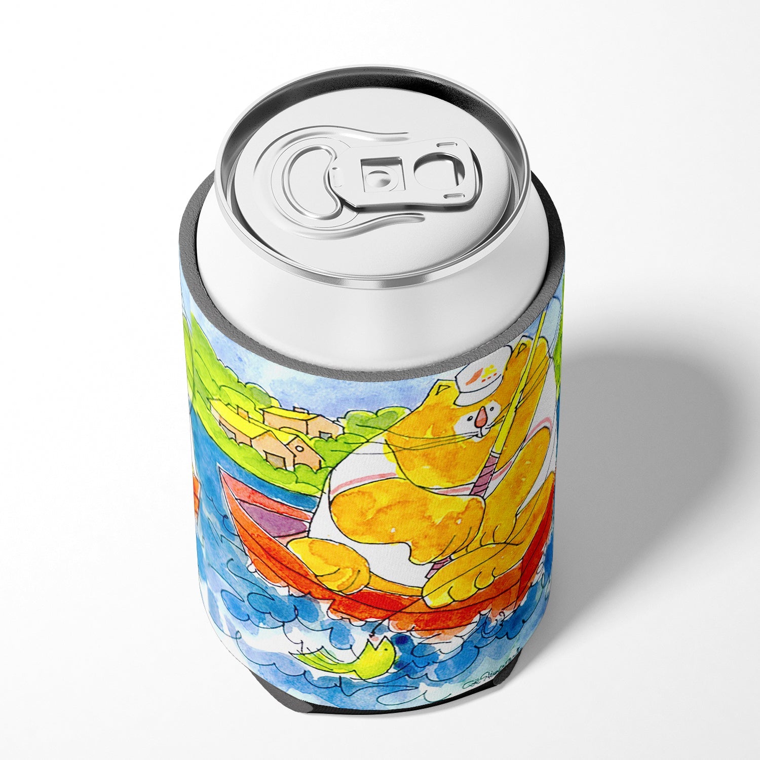 Big Orange Cat Fishing Can or Bottle Hugger Cooler Sleeve for Standard 12 oz Cans, Insulated Foam Beer & Soda Can Hugger Reusable