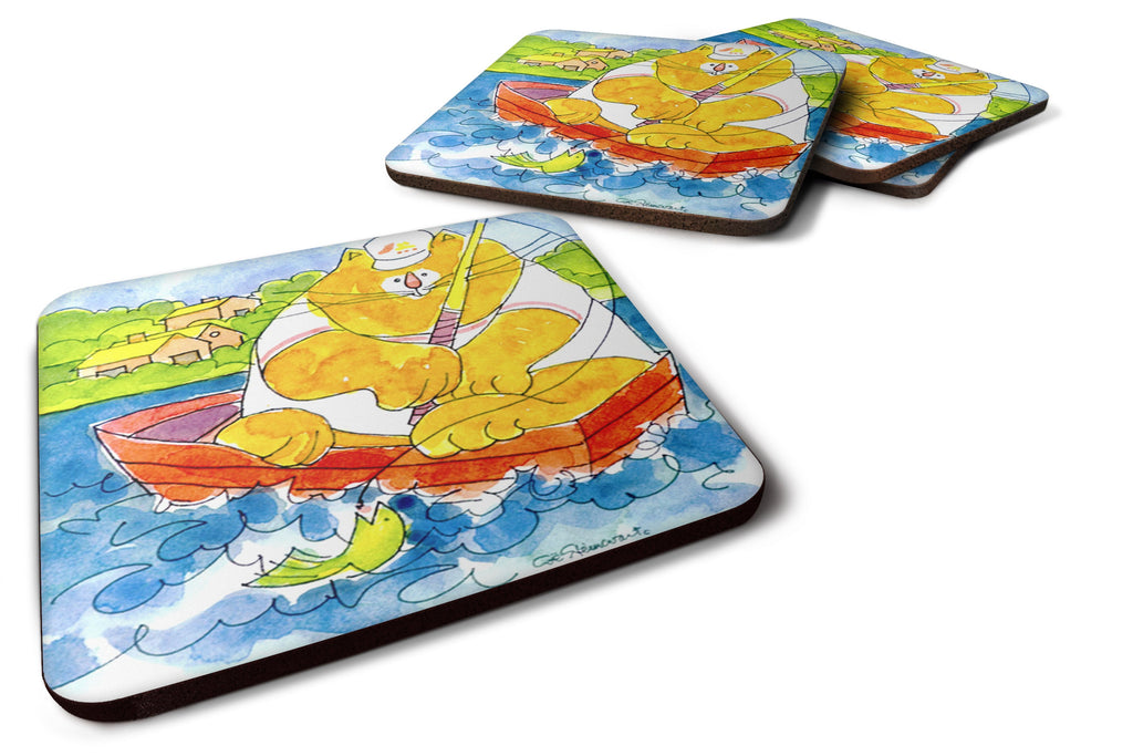Big Orange Cat Fishing Foam Coasters Set of 4 Cup Coasters for Indoor Outdoor, Tabletop Protection, Anti Slip, Mouse pad Material