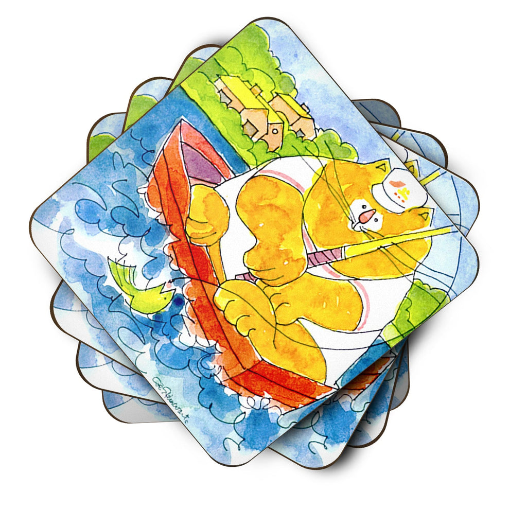Big Orange Cat Fishing Foam Coasters Set of 4 Cup Coasters for Indoor Outdoor, Tabletop Protection, Anti Slip, Mouse pad Material