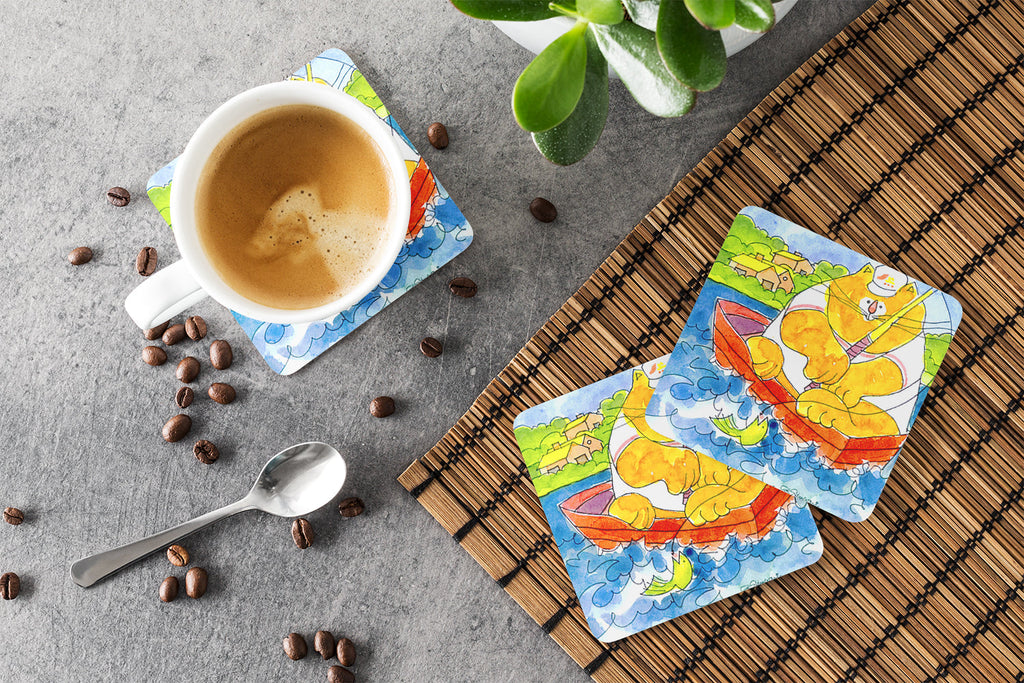 Big Orange Cat Fishing Foam Coasters Set of 4 Cup Coasters for Indoor Outdoor, Tabletop Protection, Anti Slip, Mouse pad Material