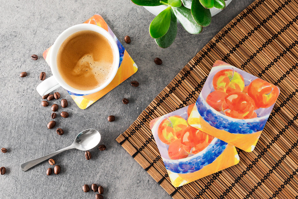 Bowl of Apples Foam Coasters Set of 4 Cup Coasters for Indoor Outdoor, Tabletop Protection, Anti Slip, Mouse pad Material