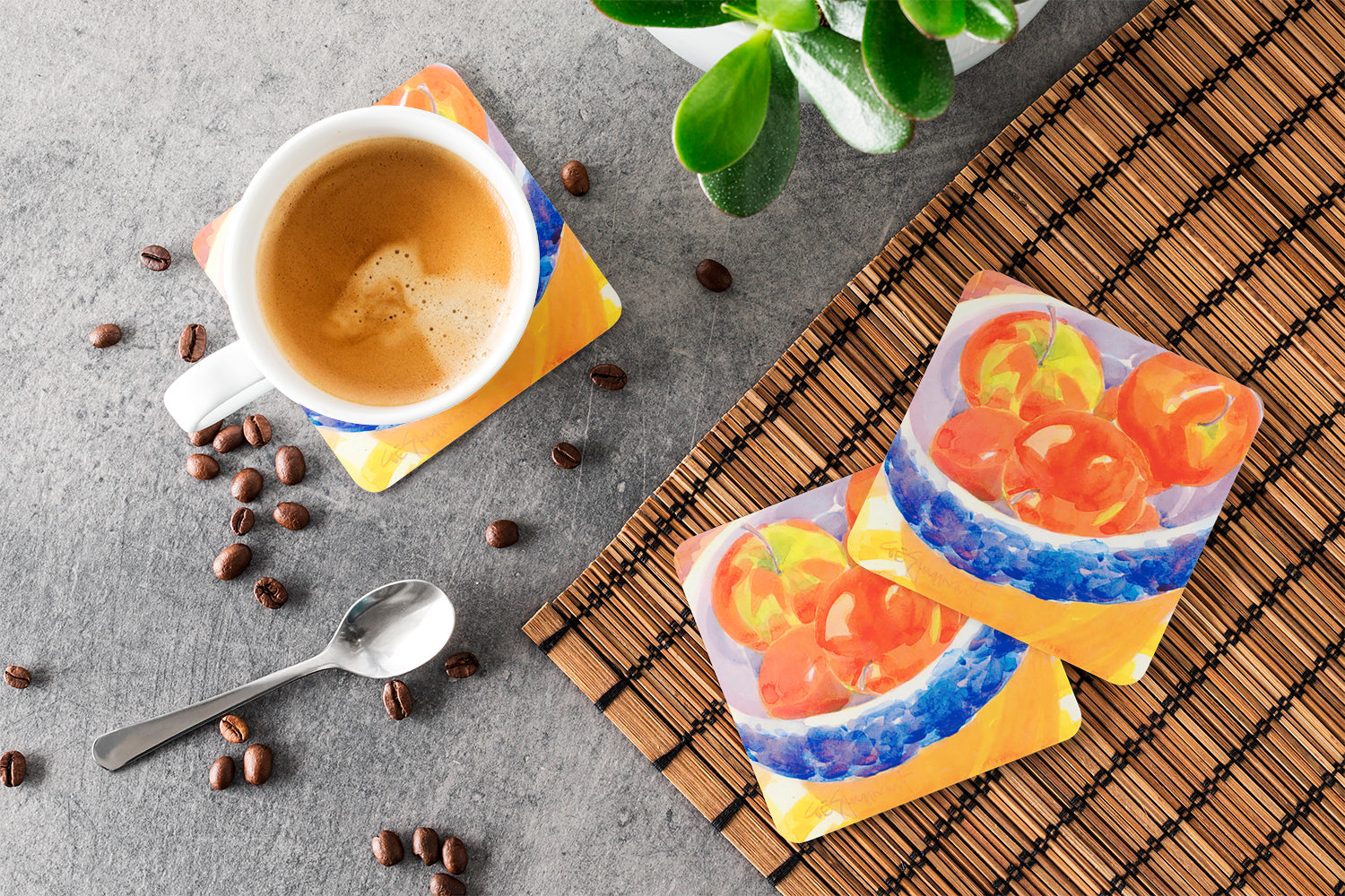 Bowl of Apples Foam Coasters Set of 4 Cup Coasters for Indoor Outdoor, Tabletop Protection, Anti Slip, Mouse pad Material