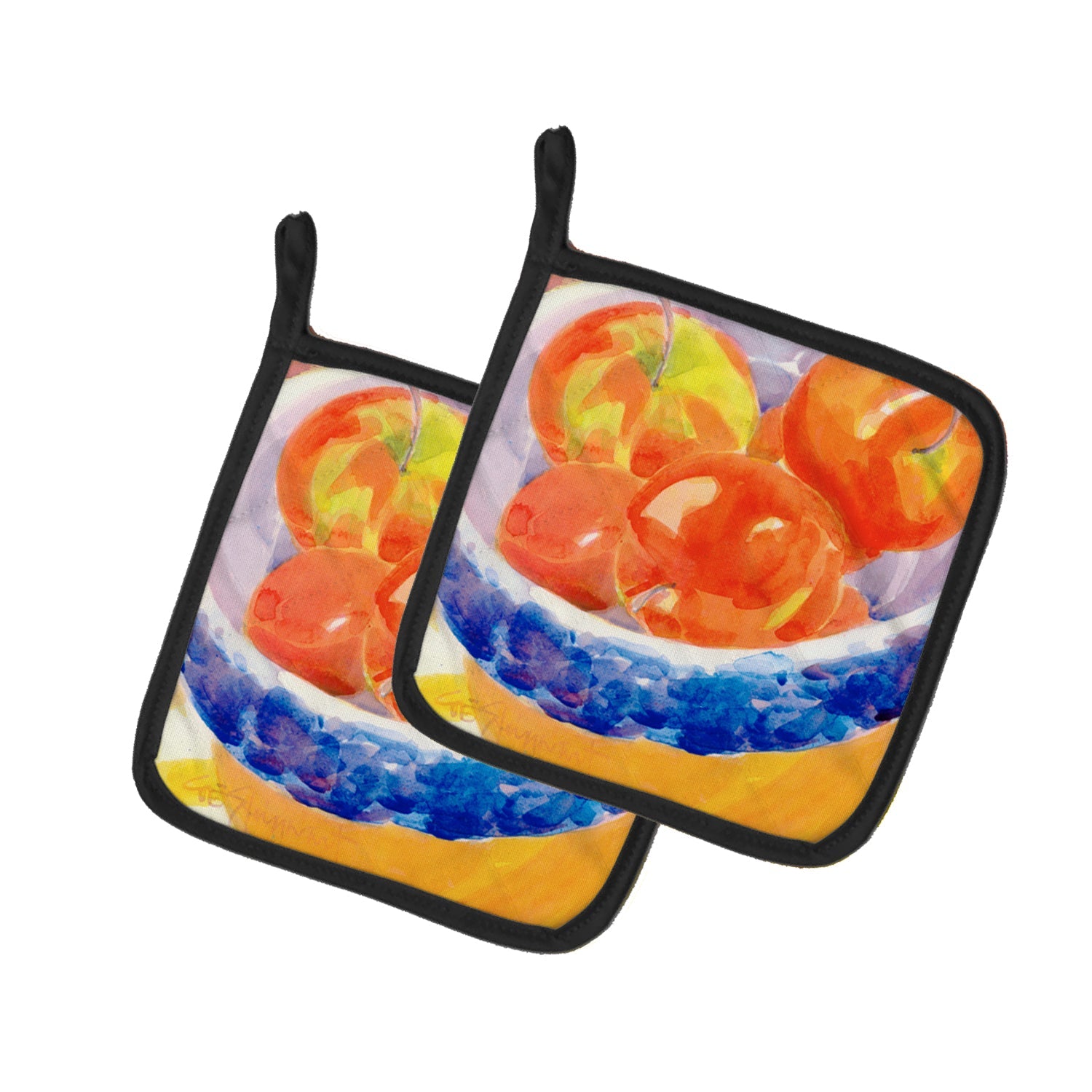 Bowl of Apples Pot Holder Set of 2 Heat Resistant Quilted Hot Pads 7.5 x 7.5 Inch, Insulated Kitchen Trivets for Cooking & Baking