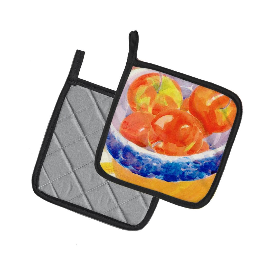 Bowl of Apples Pot Holder Set of 2 Heat Resistant Quilted Hot Pads 7.5 x 7.5 Inch, Insulated Kitchen Trivets for Cooking & Baking