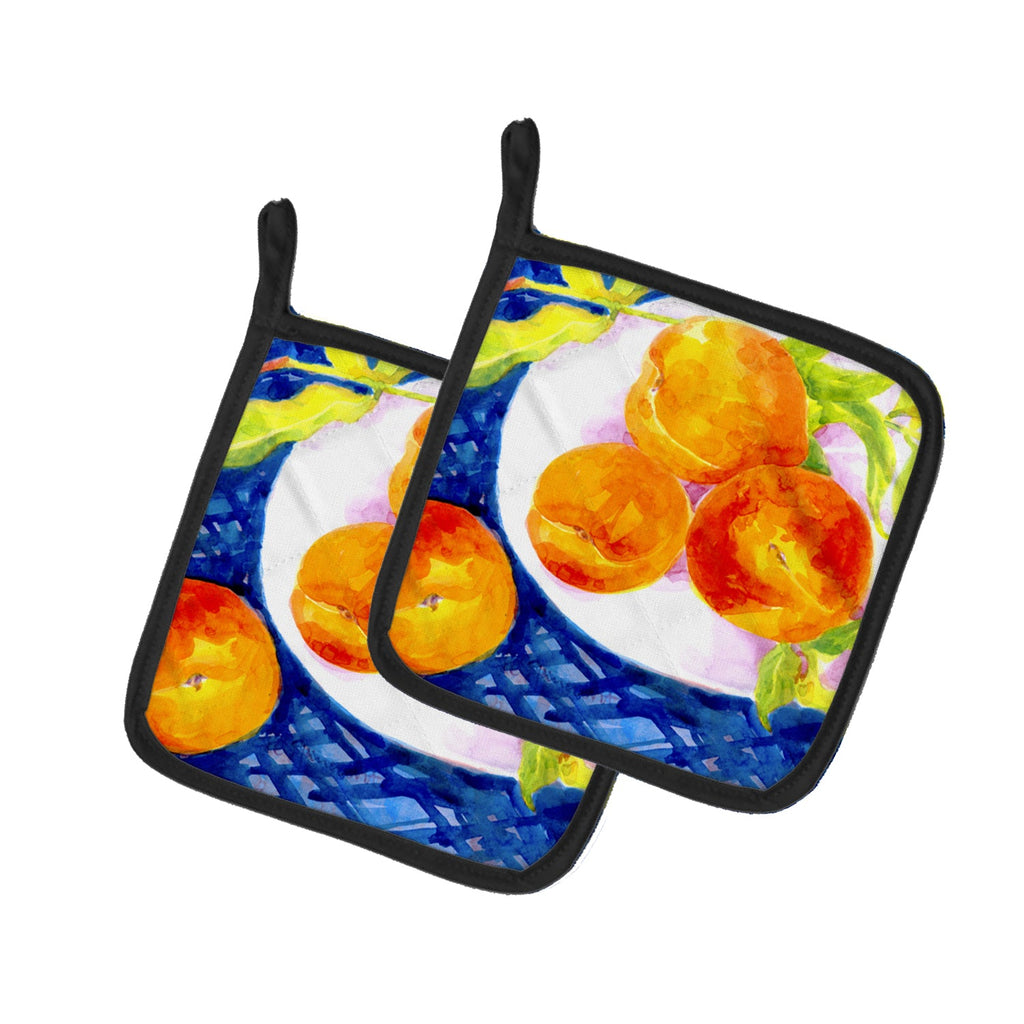 Bowl of Peaches Pot Holder Set of 2 Heat Resistant Quilted Hot Pads 7.5 x 7.5 Inch, Insulated Kitchen Trivets for Cooking & Baking