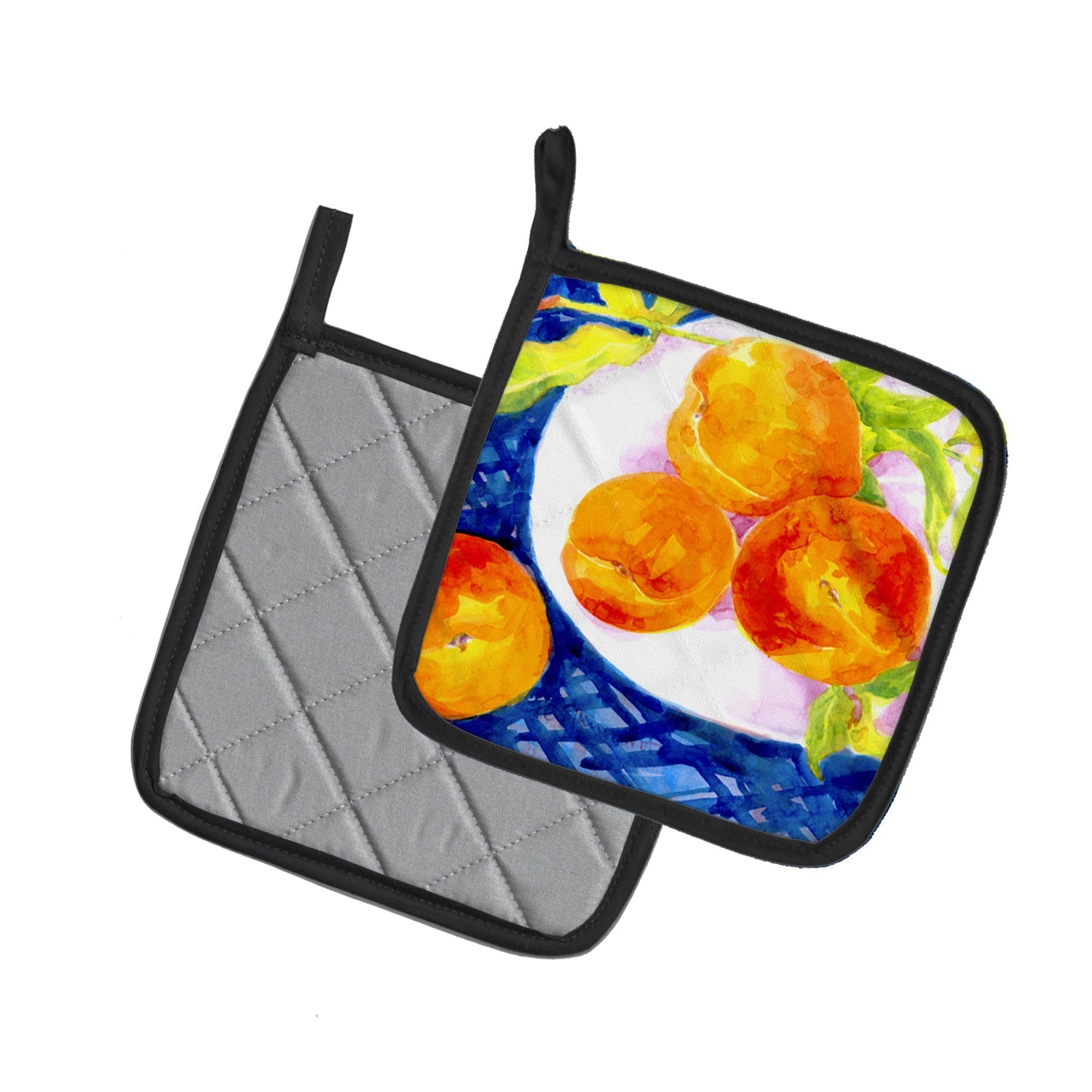 Bowl of Peaches Pot Holder Set of 2 Heat Resistant Quilted Hot Pads 7.5 x 7.5 Inch, Insulated Kitchen Trivets for Cooking & Baking