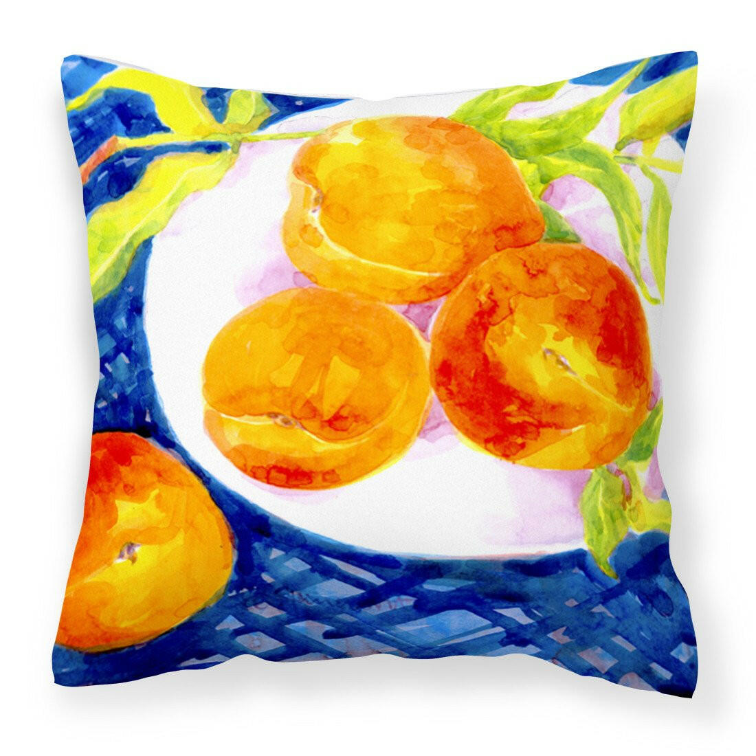 Bowl of Peaches Decorative Throw Pillow 14x14 Indoor Outdoor Accent Cushion, Fabric Cover with Insert for Sofa, Bed, Porch & Living Room