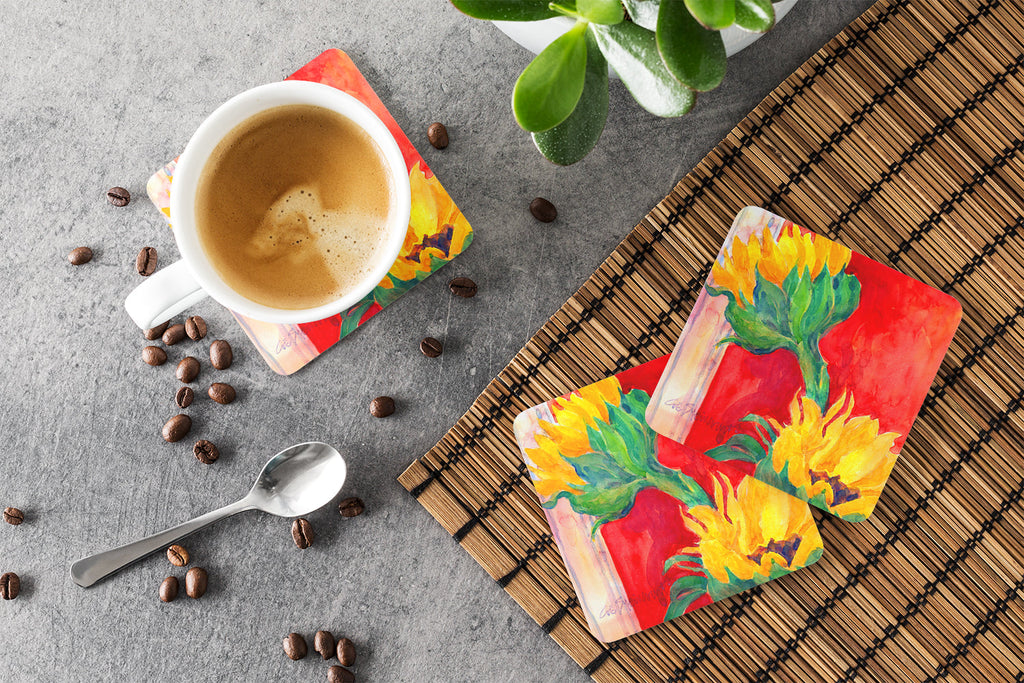 Flower - Sunflower Foam Coasters Set of 4 Cup Coasters for Indoor Outdoor, Tabletop Protection, Anti Slip, Mouse pad Material