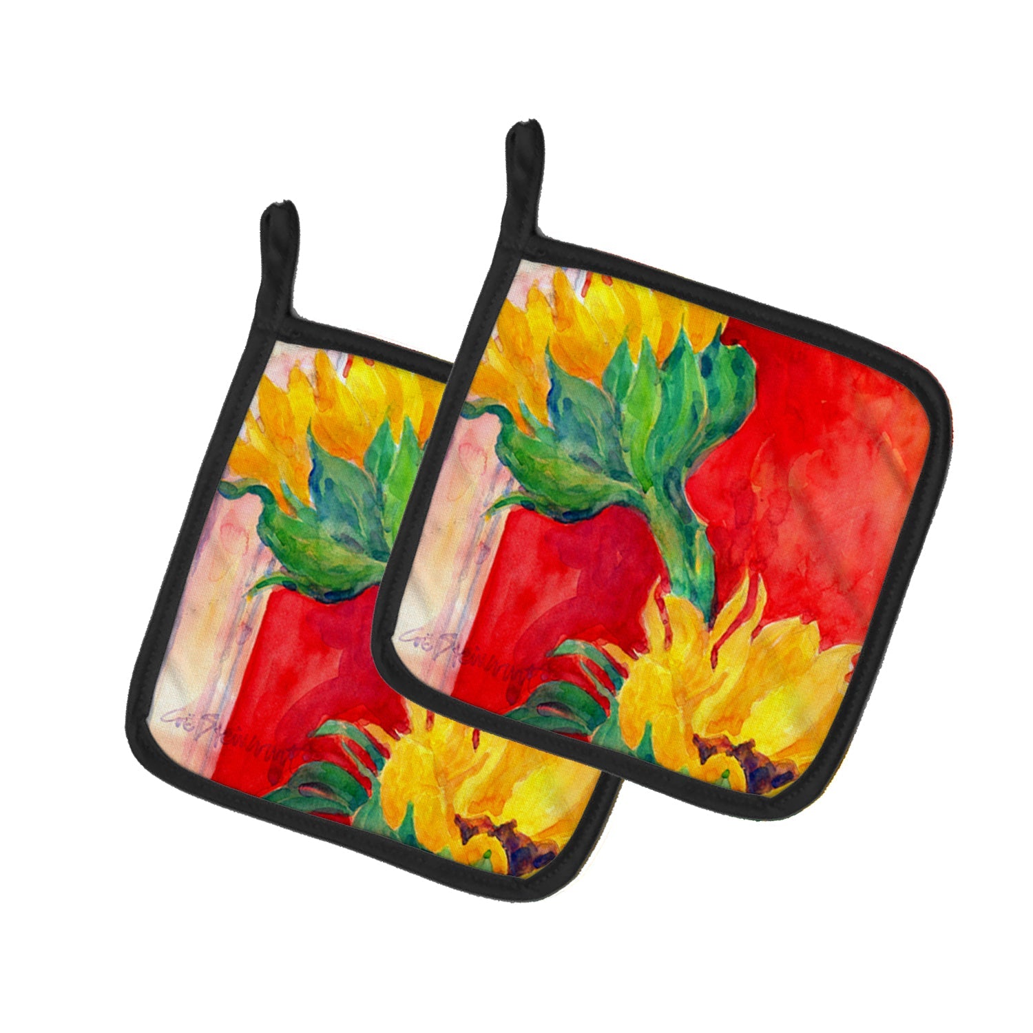 Flower - Sunflower Pot Holder Set of 2 Heat Resistant Quilted Hot Pads 7.5 x 7.5 Inch, Insulated Kitchen Trivets for Cooking & Baking