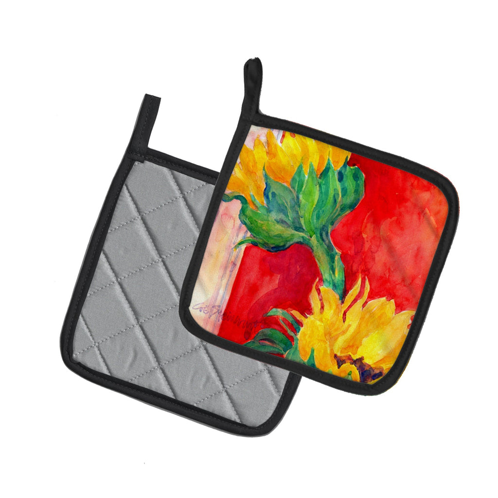 Flower - Sunflower Pot Holder Set of 2 Heat Resistant Quilted Hot Pads 7.5 x 7.5 Inch, Insulated Kitchen Trivets for Cooking & Baking
