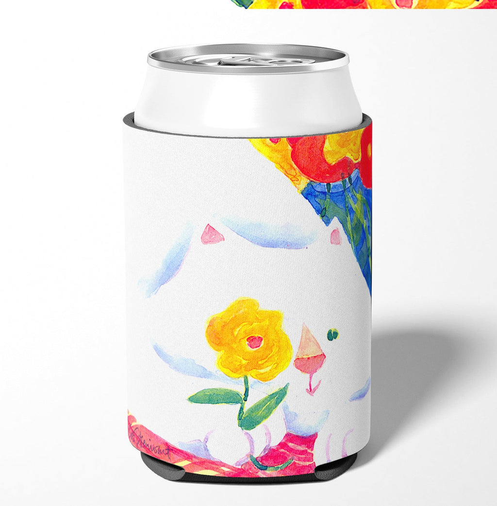 Big white Cat Can or Bottle Hugger Cooler Sleeve for Standard 12 oz Cans, Insulated Foam Beer & Soda Can Hugger Reusable